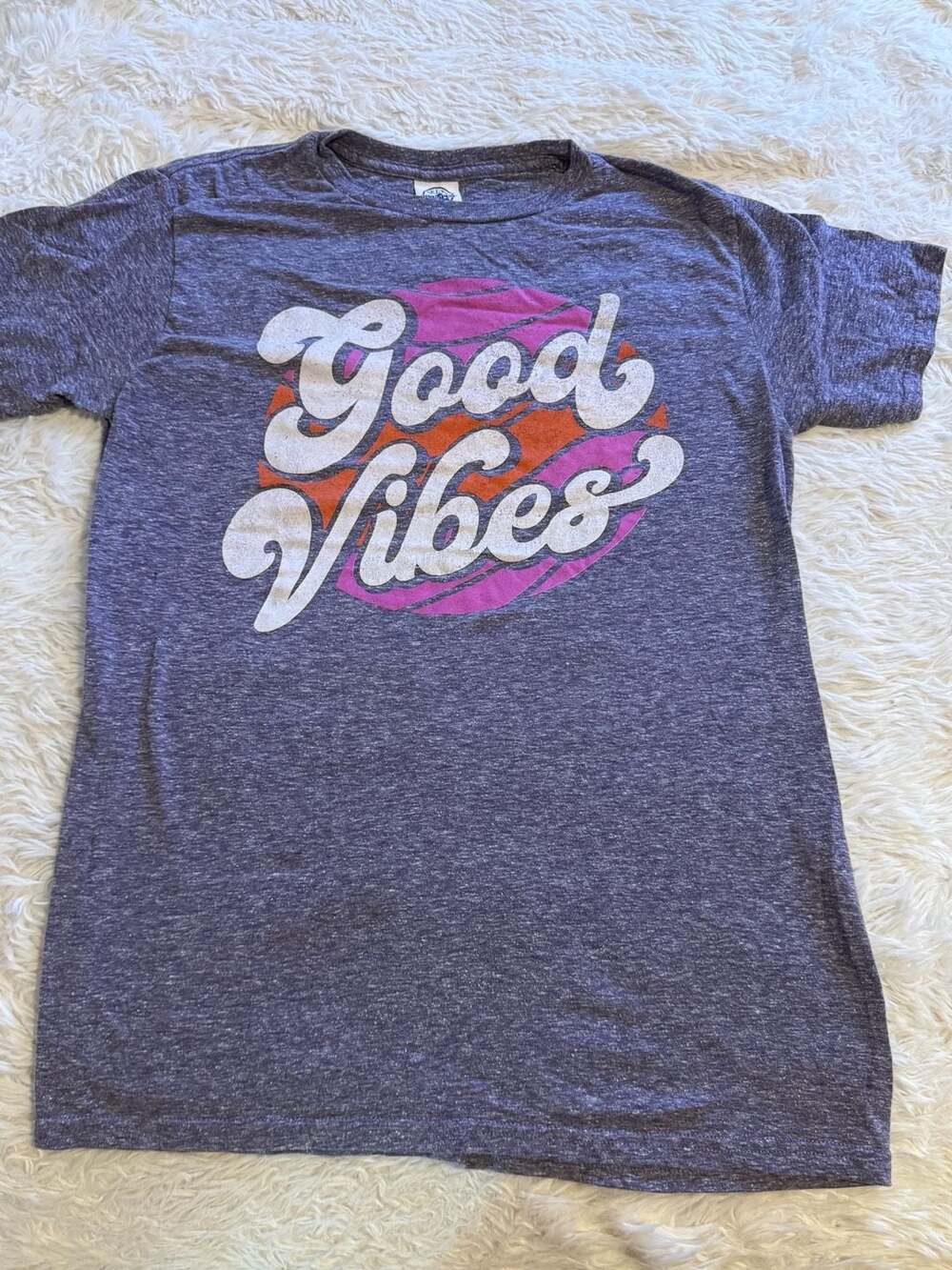 Delta Ringspun Good Vibes T-Shirt Size M Purple Graphic Retro Tee